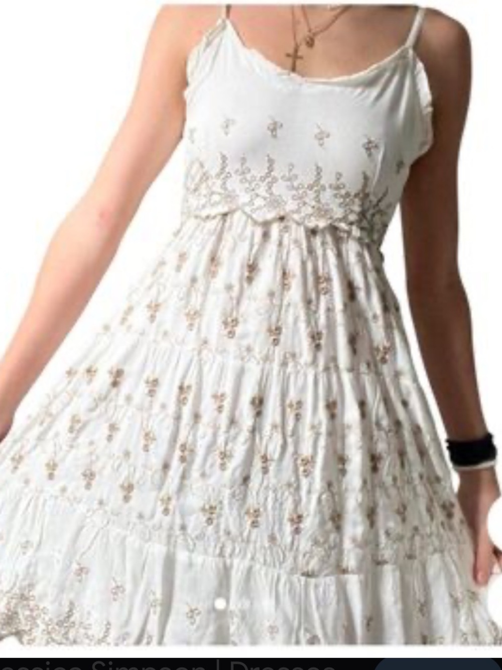 Jessica Simpson Dress White Brown Embroidered CottageCore Dress Size Large~ NWT